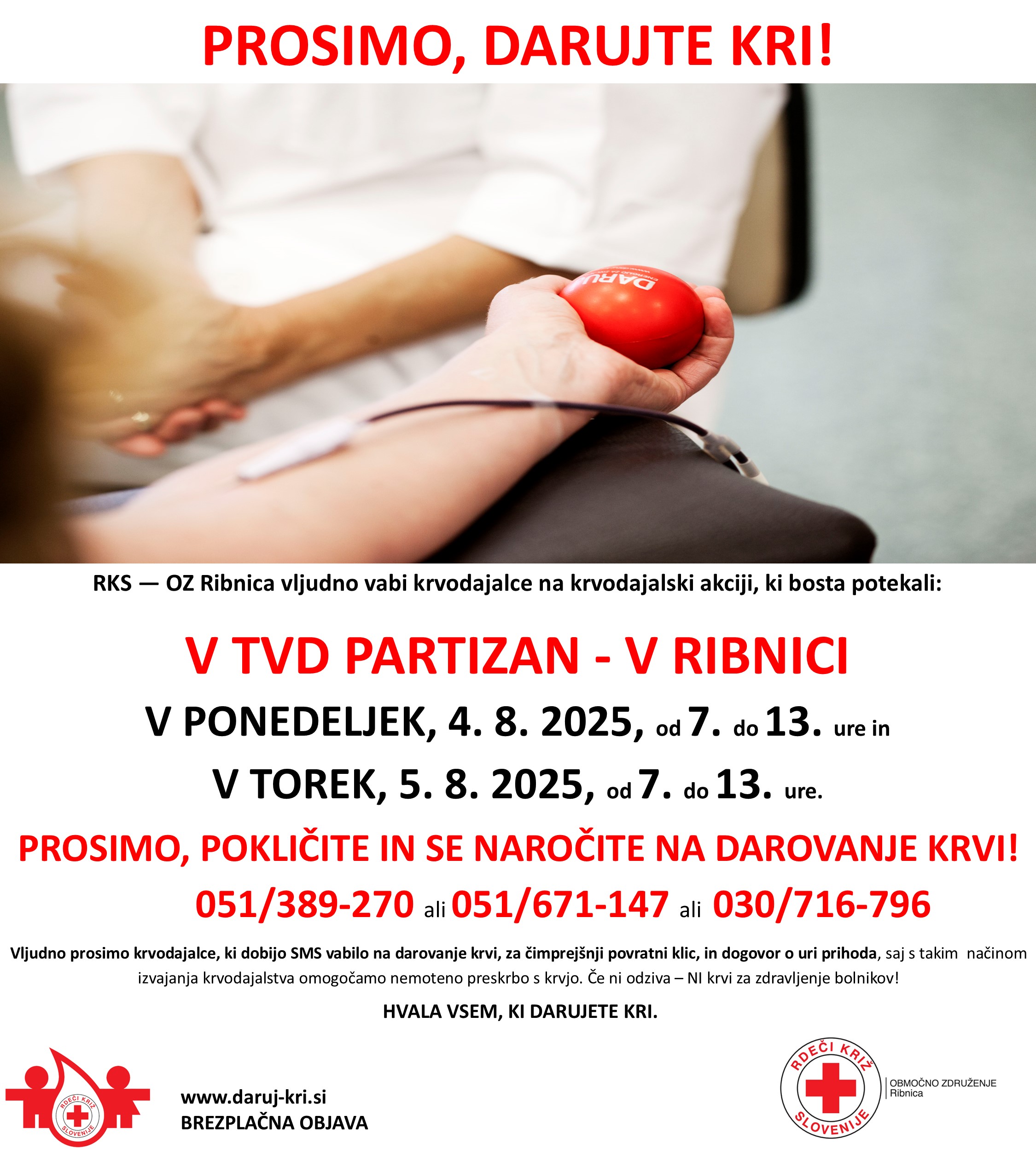 KA RIBNICA TVD ponedeljek 4 in torek 5. AVGUST 2025 NAJAVA AKCIJE