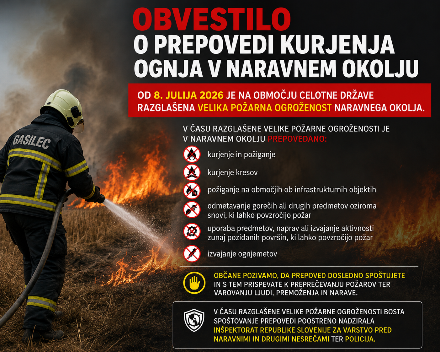 Obvestilo o prepovedi kurjenja