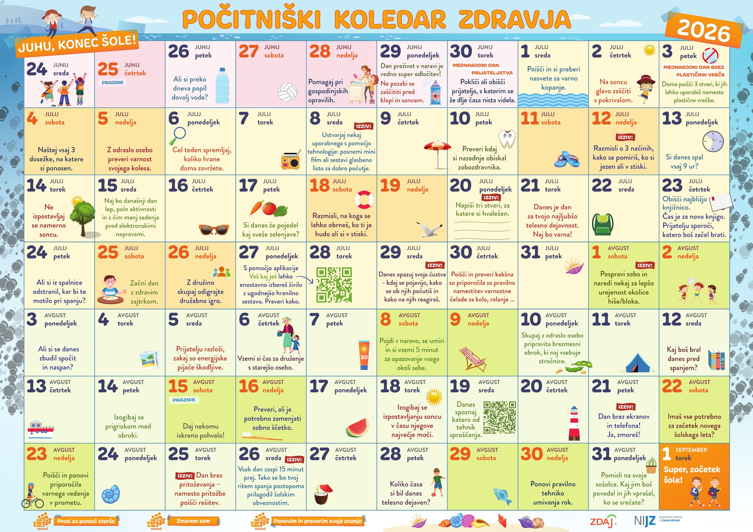 Pocitniski koledar zdravja 20261