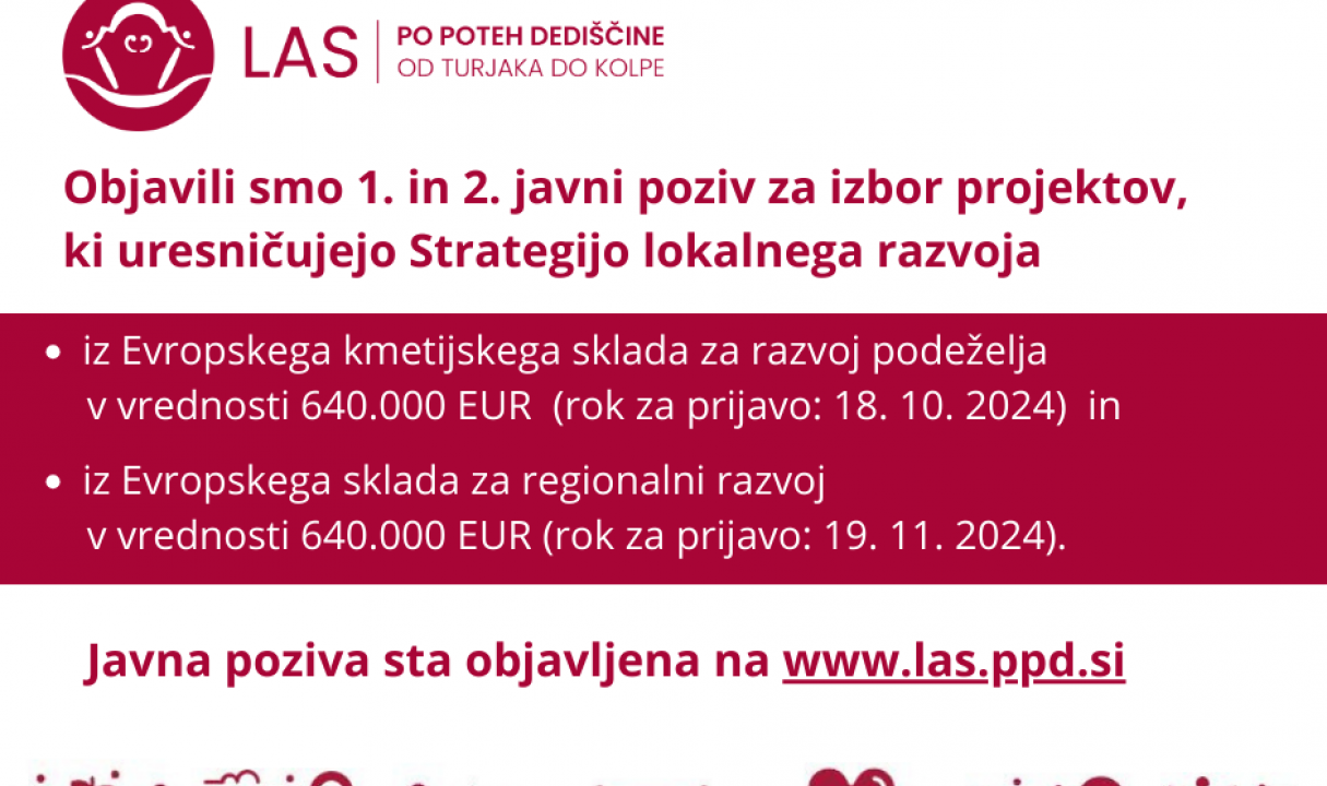 Objava 1. in 2. javnega poziva LAS Po poteh dediščine od Turjaka do Kolpe (LAS PPD)